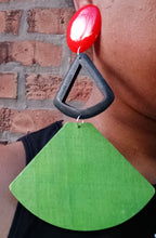 Load image into Gallery viewer, Giant colorblock pop art wood and acrylic clip on earrings
