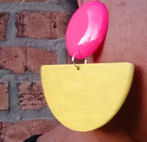 Giant colorblock pop art wood and acrylic earrings