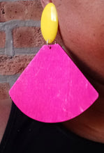 Load image into Gallery viewer, Giant colorblock pop art wood and acrylic clip on earrings
