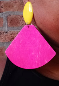 Giant colorblock pop art wood and acrylic clip on earrings