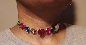 Colorful rhinestone chocker and clip on earrings set