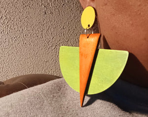 Clip on handmade Pop Art wooden earrings