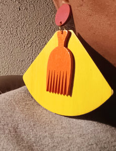 Handpainted afro pick earrings