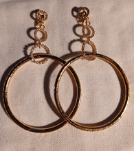 Load image into Gallery viewer, Handmade gold and rhinestone multi hoop clip on earrings
