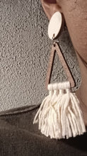 Load image into Gallery viewer, Clip on boho wood and yarn earrings
