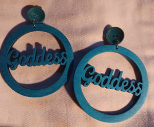 Large Wooden Goddess statement clip on earrings