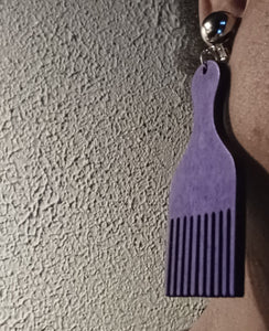 Classic Clip On Wooden Afro pick Earrings
