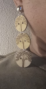 Natural wood tree of life clip on earrings