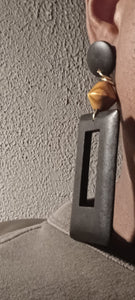 Handmade boho carved wood clip on earrings