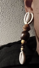 Load image into Gallery viewer, Handmade wood and cowrie clip on earrings
