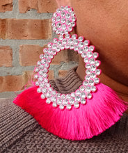 Load image into Gallery viewer, Extra large runway rhinestone tassel clip on earrings
