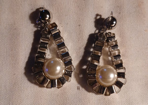 Faux pearl and chain clip on earrings