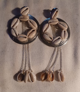 Handmade Clip on Abstract cowrie hoops