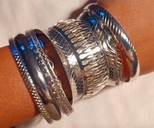 Load image into Gallery viewer, Set of 10 Chunky silver boho Bangles
