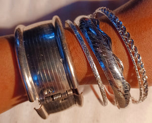 Set of 10 Chunky silver boho Bangles