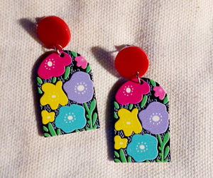 Clip on Pop art small  spring themed earrings