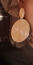 Load image into Gallery viewer, Hammered metal disc clip on earrings 3.5 inch
