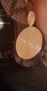 Hammered metal disc clip on earrings 3.5 inch