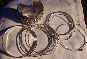 Set of 10 Chunky silver boho Bangles