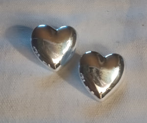 Large Silver heart stud earrings pierced ears