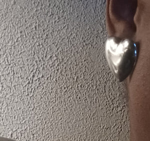 Large Silver acrylic clip on heart studs