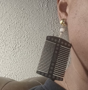 Clip on wooden afro comb earrings