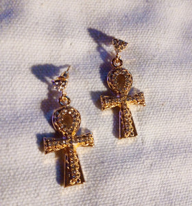 Handmade small Rhinestone Ankh Dangle earrings