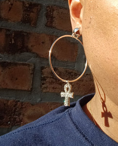 Handmade rhinestone Ankh Clip on hoops