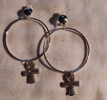 Load image into Gallery viewer, Handmade rhinestone Ankh Clip on hoops
