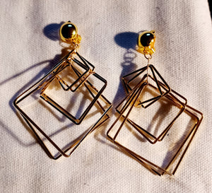 Gold metal Square multi hoop clip on earrings