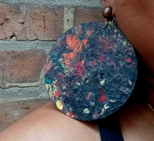 Load image into Gallery viewer, Large Abstract handpainted Conquistadora wooden clip on earrings
