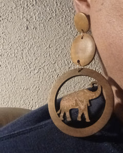 Lucky African Elephant Wooden Earrings