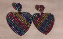 Load image into Gallery viewer, Rhinestones and felt heart clip on earrings
