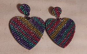 Rhinestones and felt heart clip on earrings