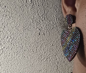 Rhinestones and felt heart clip on earrings