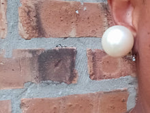 Load image into Gallery viewer, Giant faux pearl stud clip on earrings
