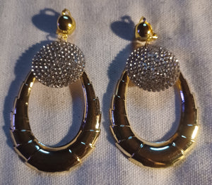 Rhinestone bamboo clip on earrings