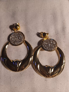 Rare hollow rhinestone clip on bamboo hoops