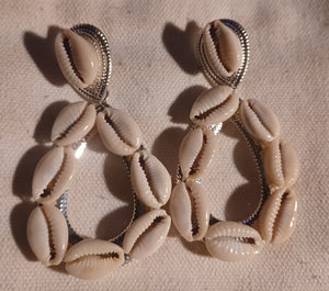 Handmade cowrie shell hoops