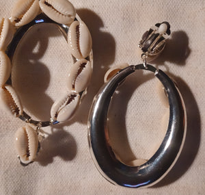 Handmade Clip on cowrie shell hoops