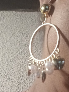 Glam girl heart and pearl charm hoops