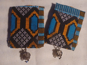 Handmade wood and kente African elephant clip on earrings