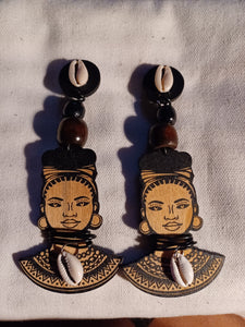 Handmade Afrocentric Design Wooden Clip on Earrings