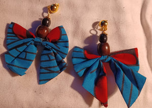 Large Ankara Fabric bow Clip on earrings