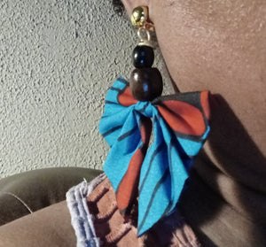 Large Ankara Fabric bow Clip on earrings