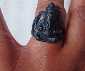 Mens black metal Ganesh ring 9