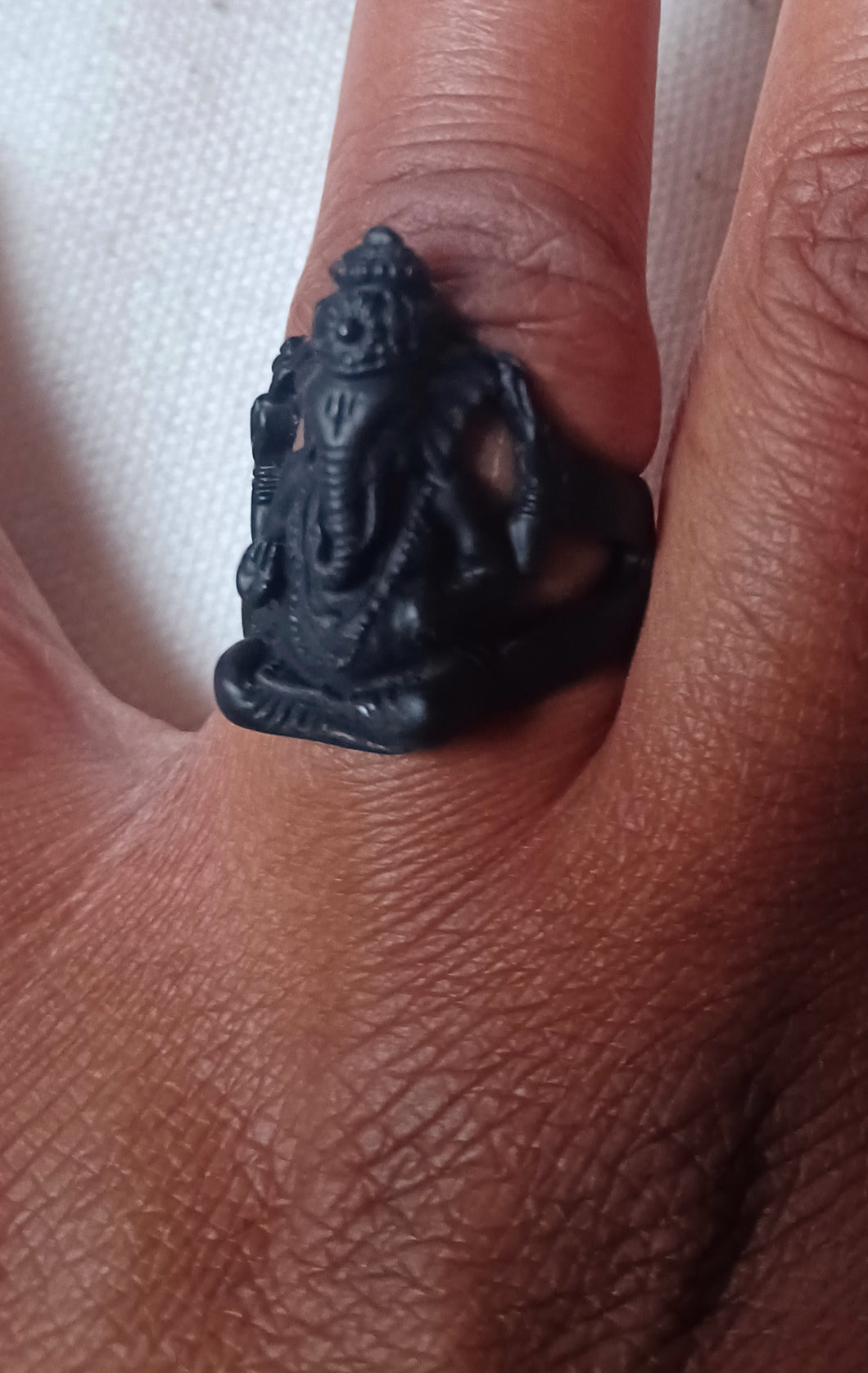 Mens black metal Ganesh ring 9