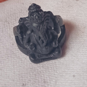 Mens black metal Ganesh ring 9