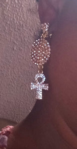 Handmade Clip on rhinestone ankh earrings