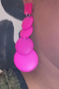 Bright pink wood layer clip on earrings